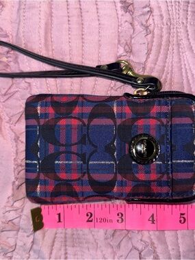 Coach Plaid Signature Wristlet Phone Case - Blue & Red Plaid